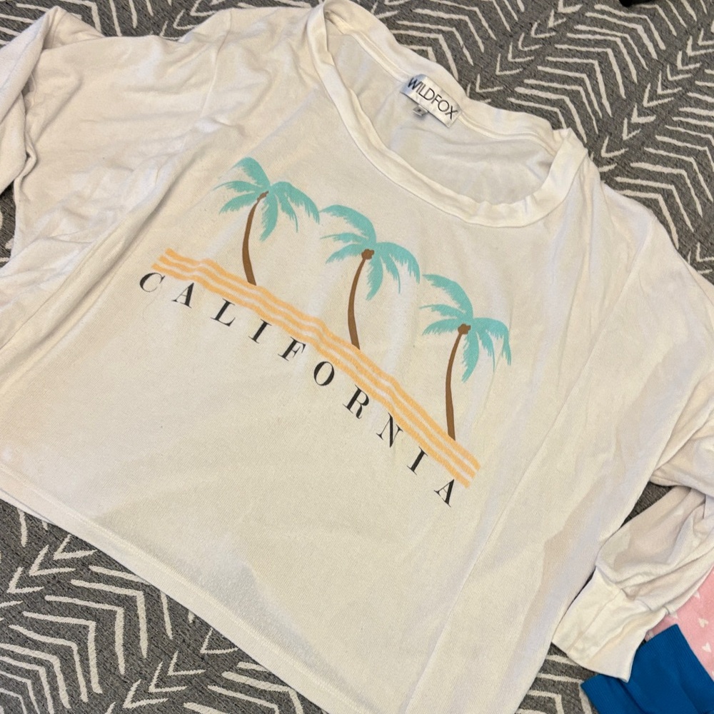 Wildfox Cream Tee with Palm Tree Design